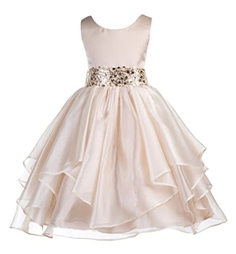 ekidsbridal Asymmetric Ruffled Organza Sequin Flower Girl Dress