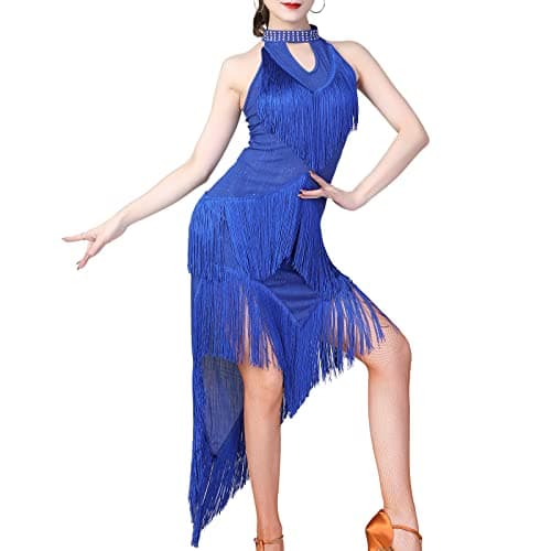 IWEMEK Women's Salsa Latin Dance Sequin Flapper Dress Tango Ballroom Costume