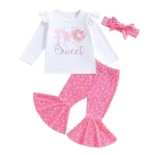 SAYOO Birthday Girl Outfit: Embroidery Print Sweatshirt + Flared Pants