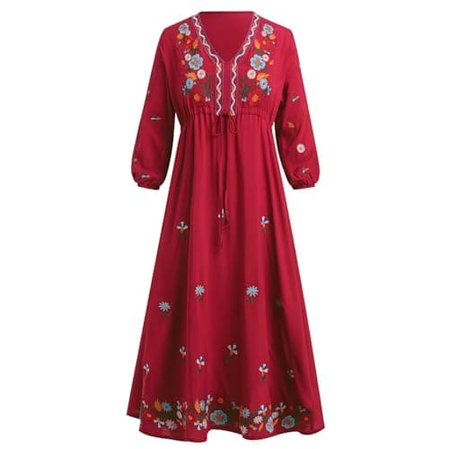 Mexican Embroidered Peasant Dress for Women