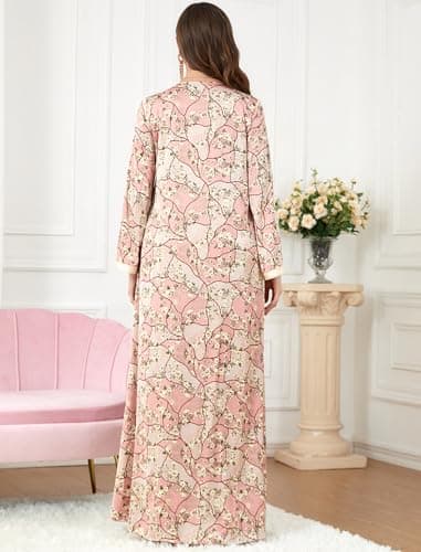 ODIZLI Women's Floral Print Abaya Dress for Muslim Prayer Eid Ramadan