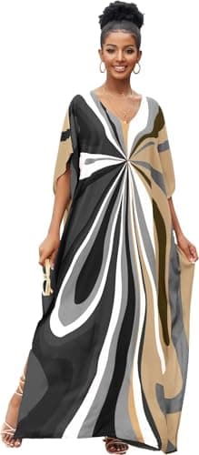 RanRui Ethnic Floral Kaftan Dress for Women Boho Swim Cover-Up