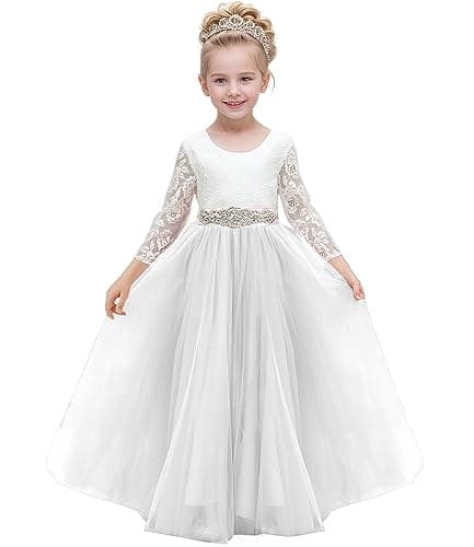 Abaowedding Lace V-Back Flower Girl Dress