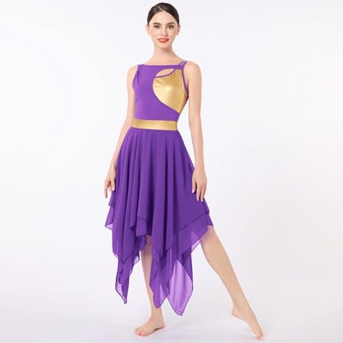 IBAKOM Gold Metallic Cutout Chiffon Tulle Dance Dress for Women