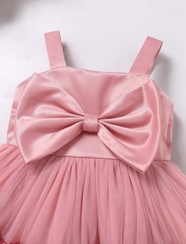 ODASDO Toddler Girls Bowknot Spaghetti Straps Tutu Tulle Birthday Dresses