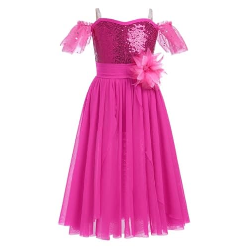 IBAKOM Chiffon Sequin Off-Shoulder Ballet Dress for Girl