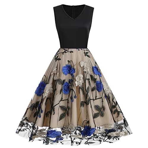 IWEMEK Women's Keyhole Floral Embroidery Cocktail Dress