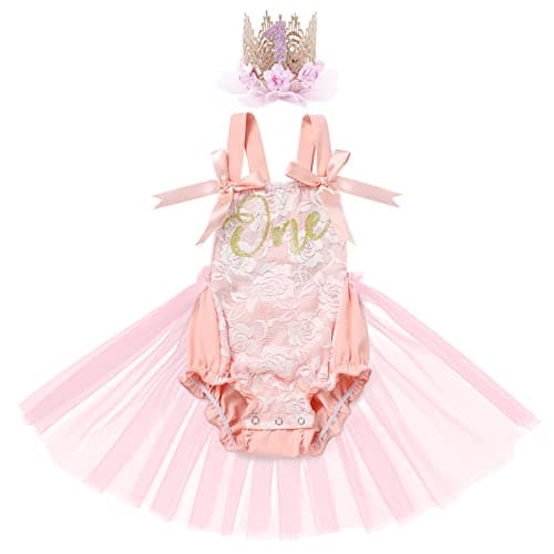 Lace Romper Tutu Dress Set for Baby Girl's First Birthday Cake Smash