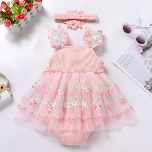 ODASDO Lace Floral Tutu Romper for Baby Girls Birthday Outfit