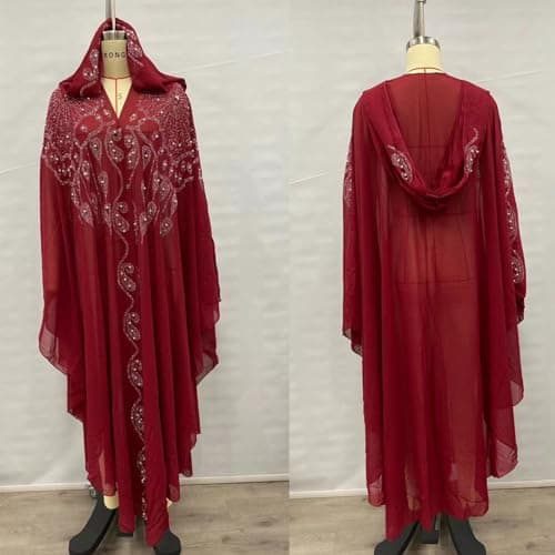 Generic Muslim Women's Abaya with Rhinestone V-Neck Hooded Robe