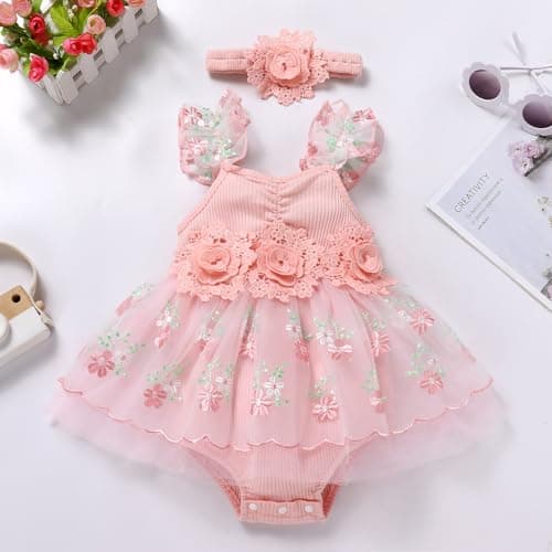 ODASDO Lace Floral Tutu Romper for Baby Girls Birthday Outfit