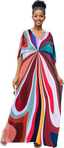 RanRui Ethnic Floral Kaftan Dress for Women Boho Swim Cover-Up