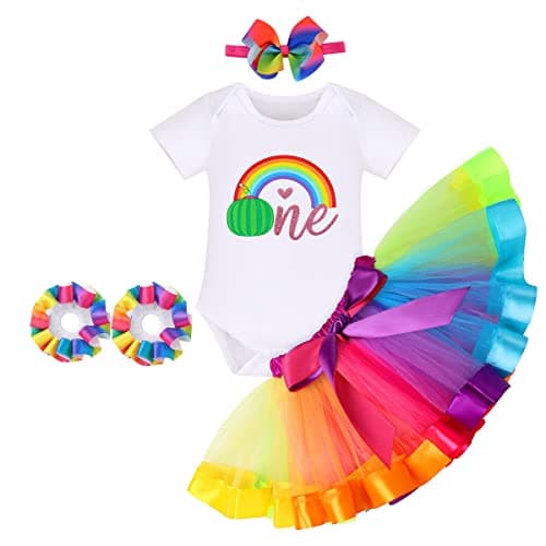 IDOPIP Rainbow Tutu Watermelon Romper for Baby Girls' 1st Birthday