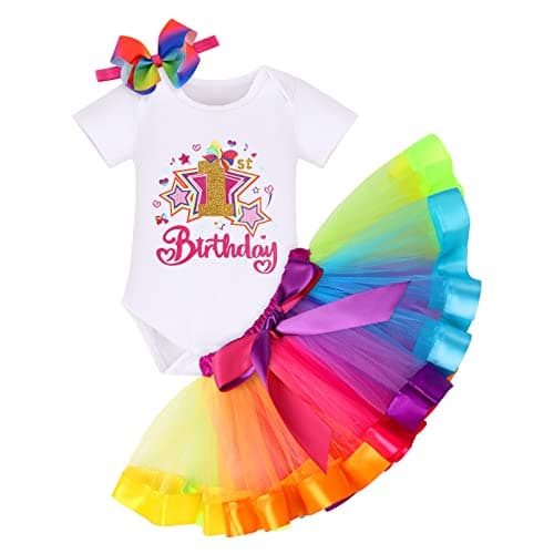 IBTOM CASTLE Watermelon 1st Birthday Rainbow Cake Smash Outfit for Baby Girls