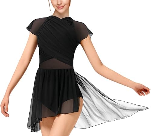 WYHDY Women's Lyrical Dance Dress with Flutter Sleeves and Mesh Skirt