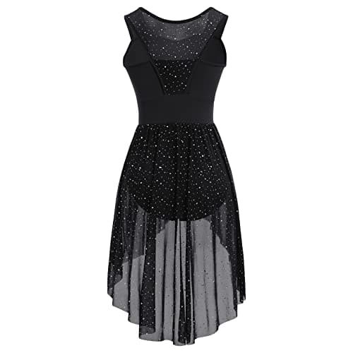 ODASDO Women's Lyrical Dance Rhinestone Asymmetrical Mesh Tulle Leotard Ice Skating Ballet Costume