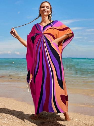 RanRui Ethnic Floral Kaftan Dress for Women Boho Swim Cover-Up