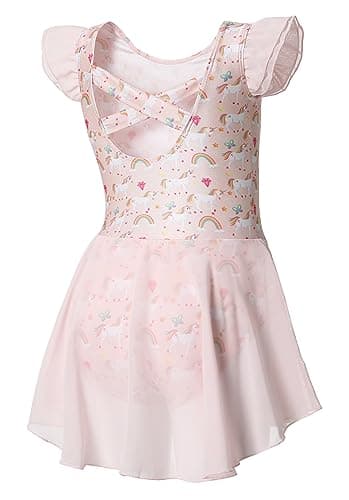 DIPUG Girls' Ballet Leotard with Skirt and Flutter Sleeves