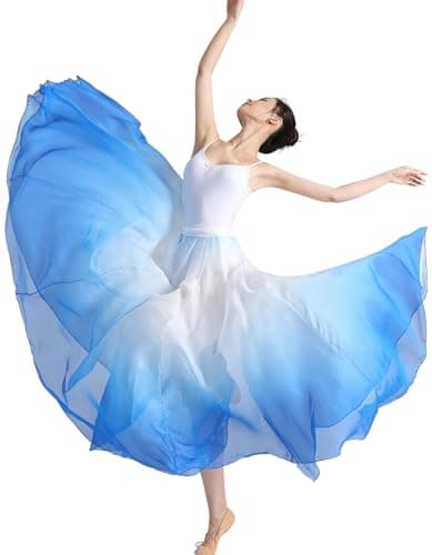 TLMNU Women's Gradient Chiffon Long Swing Skirt for Modern Ballet Performance