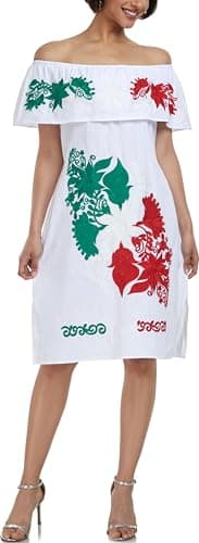 YZXDORWJ Women's Mexican Embroidered Ruffle Collar Dress