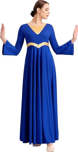 Sanmsoner Women's Metallic Cross Praise Dance Liturgical Long Sleeve Dress