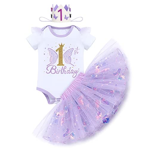 ODASDO Baby Girl First Birthday Outfit with Flower Print Tutu Skirt & Crown