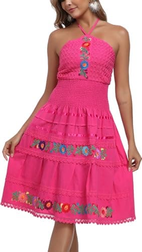 Embnoyes Black Flowy Halter Mini Dress for Women