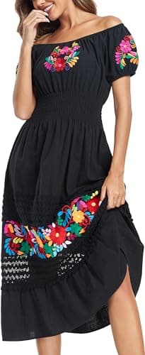 YZXDORWJ Women's Mexican Floral Embroidered Maxi Dress