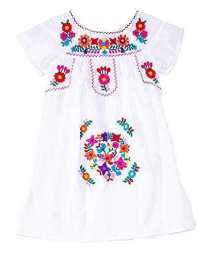 Unik Traditional Mexican Girl Embroidered Cultural Dress Size 2-14 Navy White Pink Mint Coral