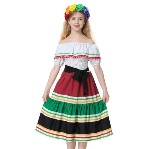 Mexican Girls Dress Cinco de Mayo Off-Shoulder Flower Dance