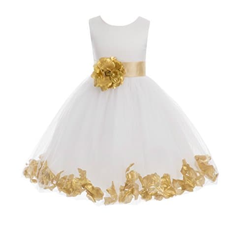 Ekid's Bridal Ivory Tulle Floral Petals Toddler Girl Dress 302T