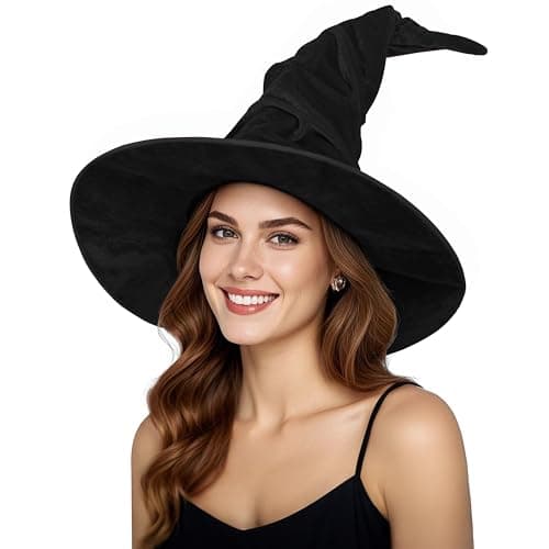 JEGERMIG Women's Oversized Masquerade Witch Hat with Velvet Brim Party Accessory