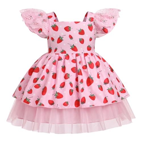 ODASDO Strawberry Printed Tutu Dress for Toddlers Girls Birthday Party