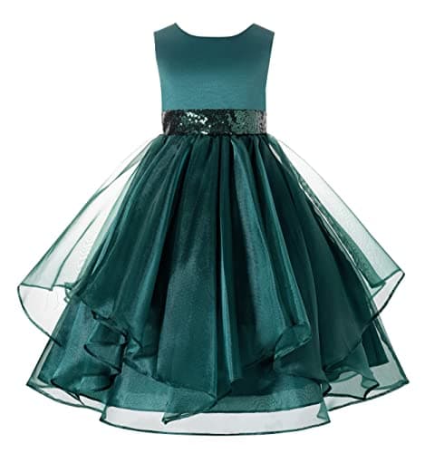 ekidsbridal Asymmetric Ruffled Organza Sequin Flower Girl Dress