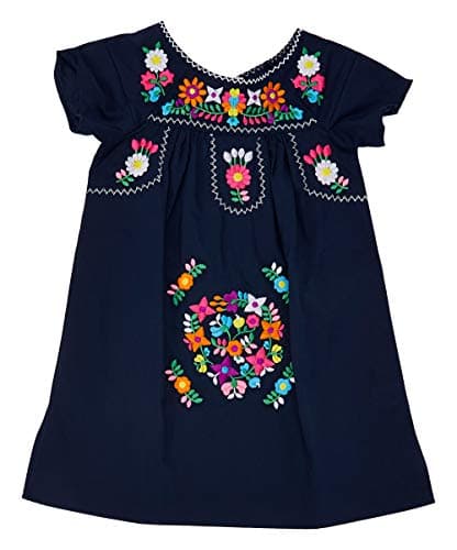 Unik Traditional Mexican Girl Embroidered Cultural Dress Size 2-14 Navy White Pink Mint Coral
