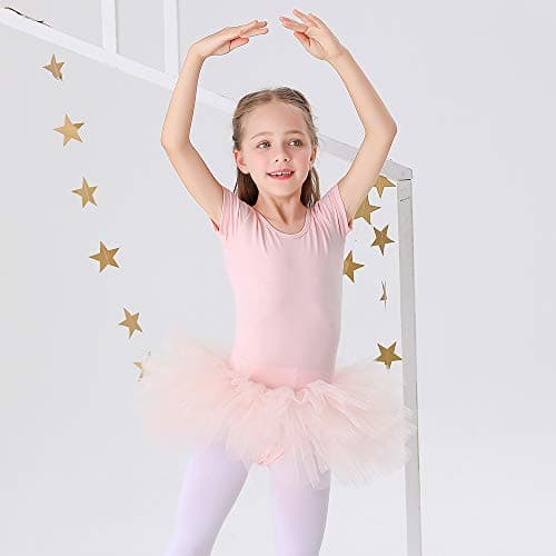 Bezioner Girls' Cotton Ballet Dance Tutu Leotard Short Sleeve