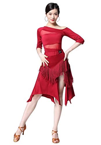 Women's Latin Salsa Dance Dress with Fringe Skirt - 2 Piece Outfit
