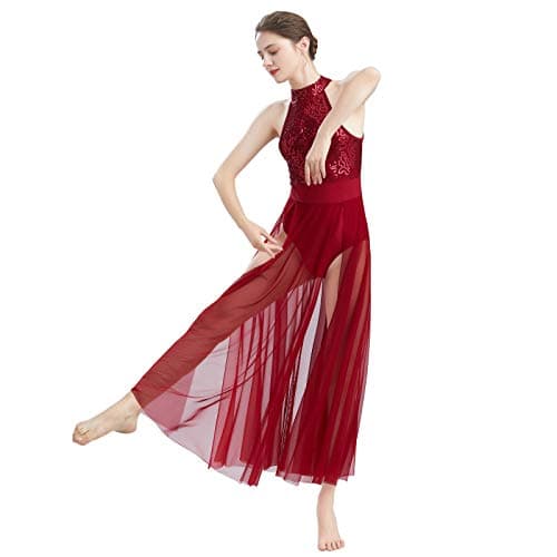 Lyrical Dance Dress for Women with Sequins and Mesh Tulle Skirt