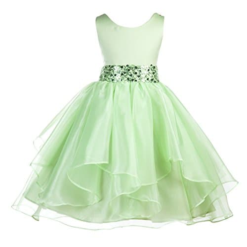 ekidsbridal Asymmetric Ruffled Organza Sequin Flower Girl Dress