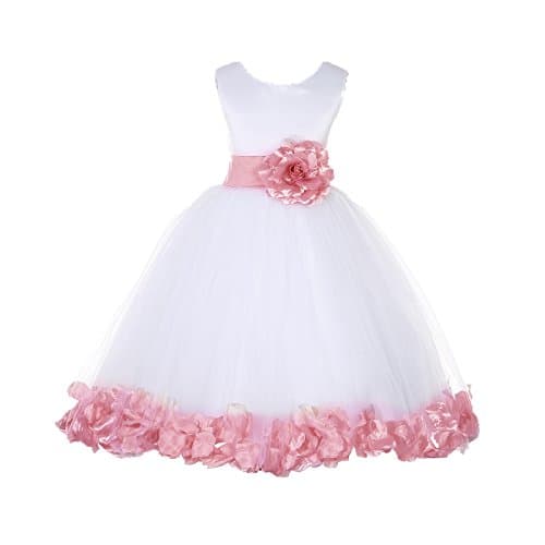 ekidsbridal White Floral Rose Petals Flower Girl Dress