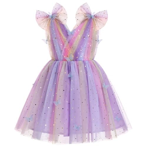 IMEKIS Girls' Butterfly Sparkle Tulle Dress for Weddings and Birthdays 2-10T