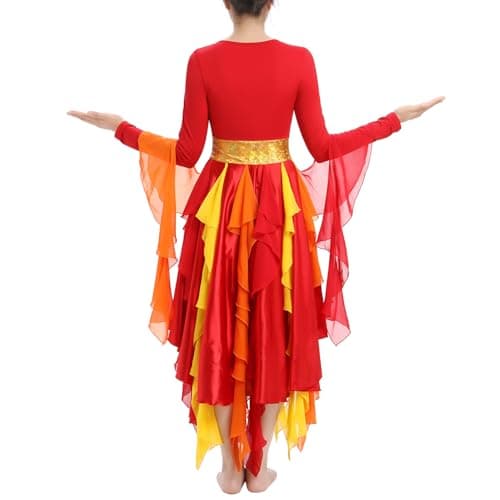 AFAVOM Women's Gold Metallic Praise Dance Dress Liturgical Dancewear