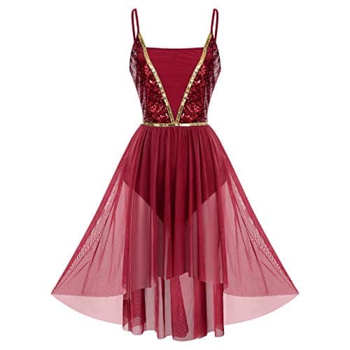 Shiny Sequins High Low Mesh Tulle Lyrical Dance Dress for Women