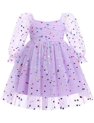IMEKIS Toddler Girl Birthday Floral Confetti Tulle Formal Dress