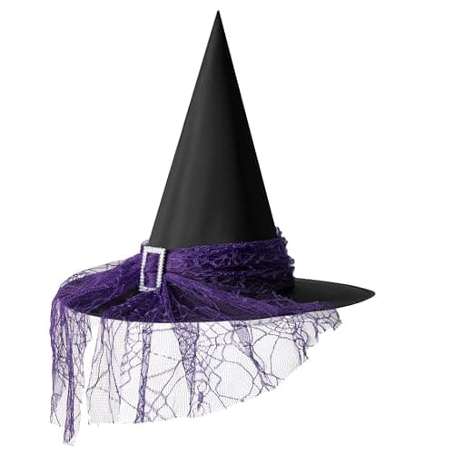 Womens Halloween Witch Hat, Lace Red Purple Wizard Hats - Women's Accessories