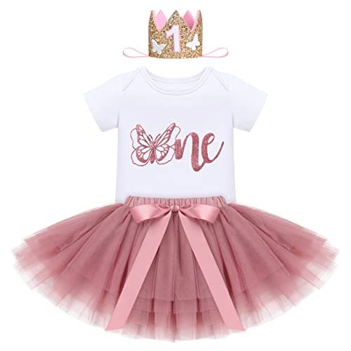 ODASDO Baby Girl First Birthday Outfit with Flower Print Tutu Skirt & Crown