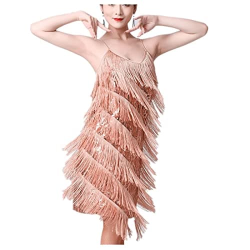 IWEMEK Women's Salsa Latin Dance Sequin Flapper Dress Tango Ballroom Costume