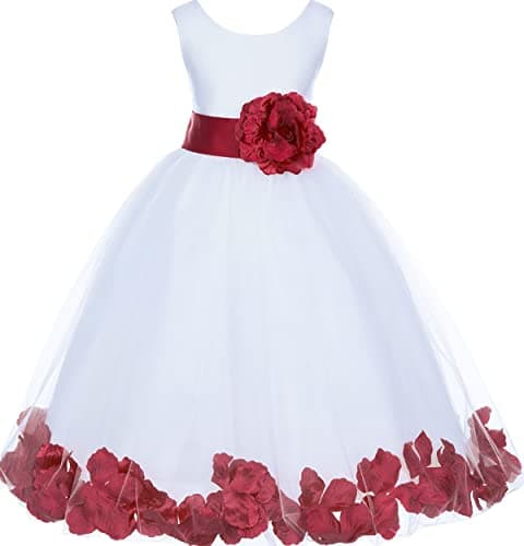 ekidsbridal White Floral Rose Petals Flower Girl Dress