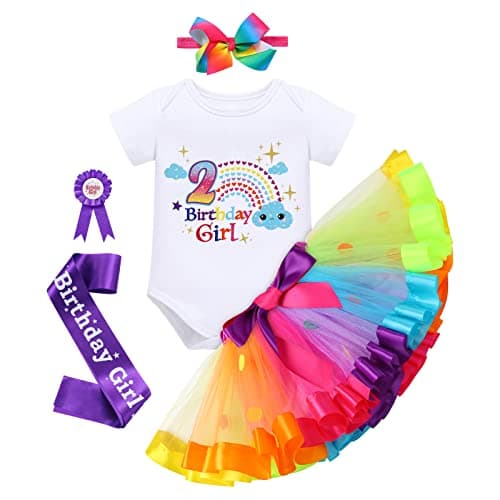 ODASDO Boho Rainbow Birthday Tutu Outfit for Baby Girl Toddler