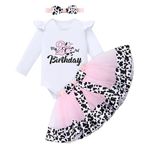 ODASDO Baby Girl Farm Animal Cow Theme 1st Birthday Party Cake Smash Outfit Romper Tutu Headband